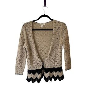 Ann Taylor LOFT crochet knit cream and black sweater size small